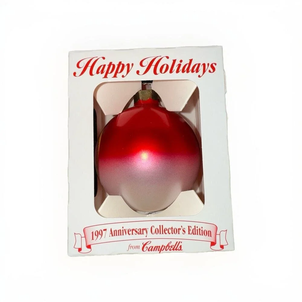 Vintage 1997 Campbell's Soup 100 Years Anniversary Christmas Ornament Red Glass